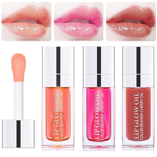3 Set Lip Oil Hydrating Tinted Lip Balm, Plump Lip Gloss Lip Care Transparent Toot Lip Oil Tinted, Nourishing Repairing Lightening Lip Lines Lip Care Products