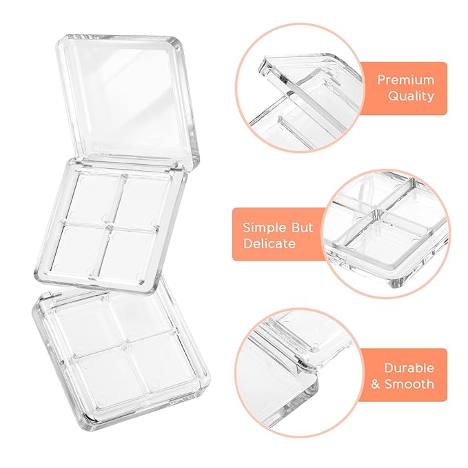 Beaupretty 8 Pieces Empty Eyeshadow Pallet 4 Grids Eye Shadow Lipstick Storage Case Box Clear Makeup DIY Cosmetic Organizer Container