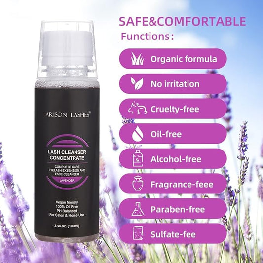 Eyelash Cleanser Concentrate 100ml Lash Extensions Shampoo Natural Foaming Cleanser DIY Non-lrritating Wash for Salon Home Care-Makes 20 Bottles 60ml lash Shampoo (Lavender)