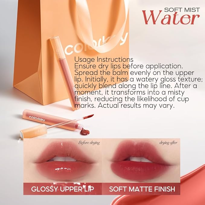 COLORKEY Soft Matte Water Lip Tint, Matte Finishs, Long-Lasting, Moist Fit Without Stickiness, Moisturized, Waterproof, Liquid Lipstick, Nude lip color (O308 Kapok After Rain)