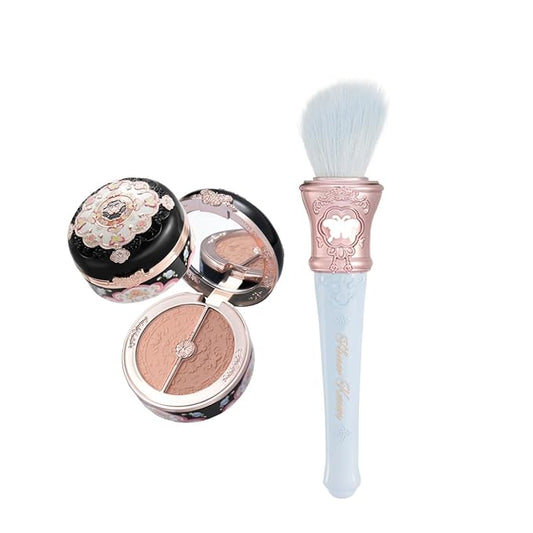Flower Knows Butterfly Cloud Collar Rouge Box Highlighting & Blush Duo Powder 05 Pearwood+Butterfly Cloud Collar Angled Powder Brush Pearly Moonlight