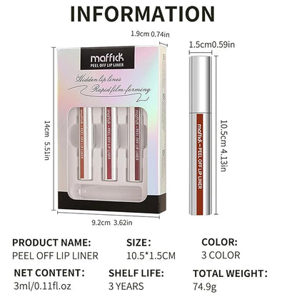 3PCS Lip Liner，Peel Off Lip Liner Tattoo, Peel Off Lip Stain, Long Lasting Lip Stain Peel Off, Infused with Hyaluronic Acid & Vitamin E, Makeup Gift for Women