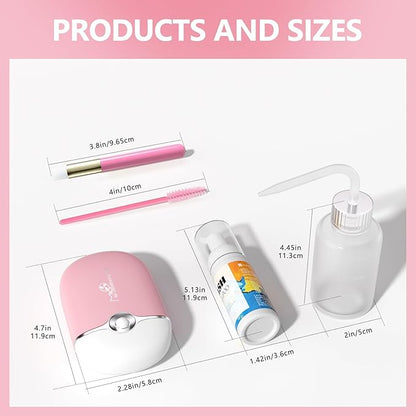 Lash Cleaning Kit - 60ML Lash Shampoo with Lash Fan Cleaning Brush Rinse Bottle and 50 Pcs Mascara Brush, Rich Foam Lash Wash for Eyelash Extension Home Use(Pink)