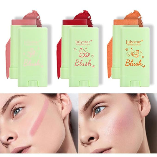 Cream Blush Stick for Cheek Tint Soft Dewy Moisturizer Face Blush Makeup Stick Blendable Color For Eyes, Lips & Cheeks (Red)