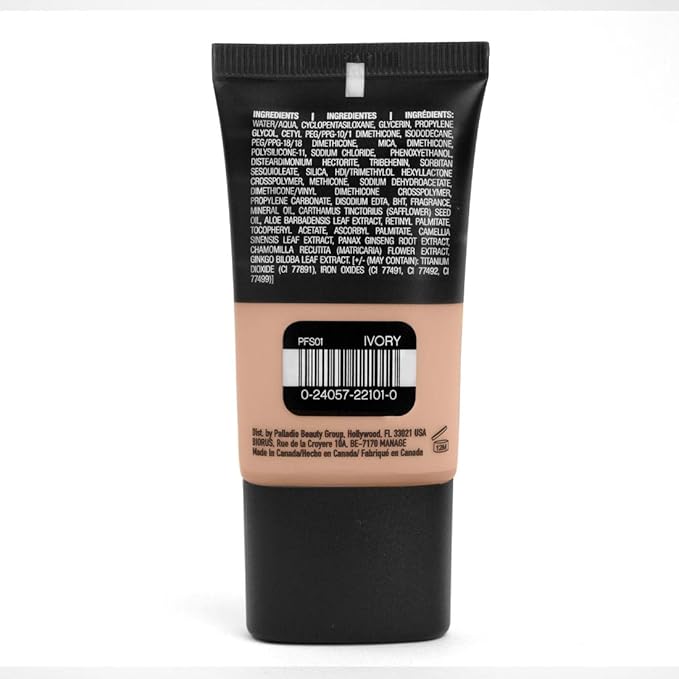 Palladio Powder Finish Liquid Foundation, Natural Matte Appearance, Reduces Fine Lines, Covers Large Pores, Hides Imperfections, All Day Wear, Sheer to Medium Coverage, Ivory