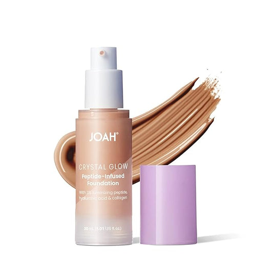 JOAH Crystal Glow Peptide-Infused Foundation, 2-in-1 Multitasking Korean Makeup with Blurring Face Primer, Luminizer, Hydration & Skin Defense for a Flawless Finish, 1.01 Oz, Medium Neutral