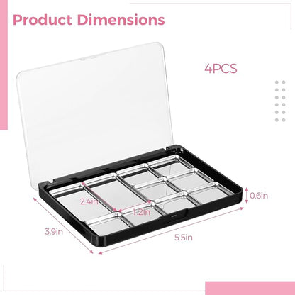 4 Pcs Adsorptive Makeup Palettes, Empty Eyeshadow Organizer with Clear Lid, 10 Grids Eyeshadow Tray with Removable Square Metal Pans for Lipstick Blush Powder (Not Included Eyeshadow Powder)