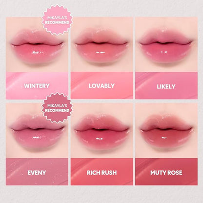 TIRTIR [*Mini Size Waterism Tinted Lip Gloss #07 Cassis Plum, 0.06 Fl Oz – Kiss Ready Lipgloss, 12H Long Lasting Non Sticky Natural Tinted Glow Korean Multiuse Cheek and Lip Tint for Women gift