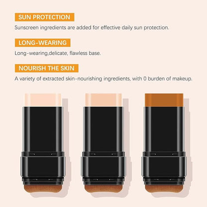 Foundation Stick with Brush, SPF 50, Hydrating Anti Wrinkle Non-Sticky Matte Finish Sun Protection for Face and Body, Long-lasting Travel Size Korean Skin Care Sun Stick (Medium, 0.71oz)