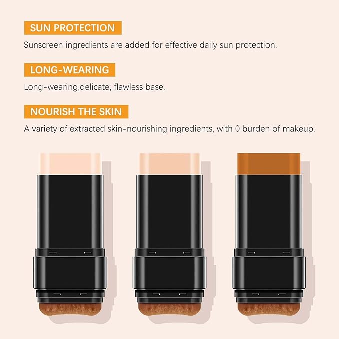 Foundation Stick with Brush, SPF 50, Hydrating Anti Wrinkle Non-Sticky Matte Finish Sun Protection for Face and Body, Long-lasting Travel Size Korean Skin Care Sun Stick (Dark, 0.71oz)