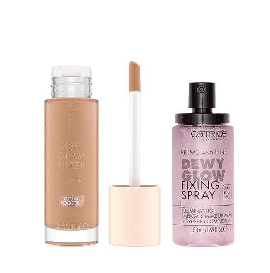 Catrice | Prime & Fine Illuminating Dewy Glow Spray & Soft Glam Filter Fluid 030 Bundle | Full Coverage Makeup | Vegan & Cruelty Free