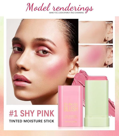 On-the-Go Makeup Blush Stick Tinted Moisture Stick, Shadow Lips Cheek Blusher Creamy Makeup Long Lasting Natural Nude Makeup for All Skin (pink)