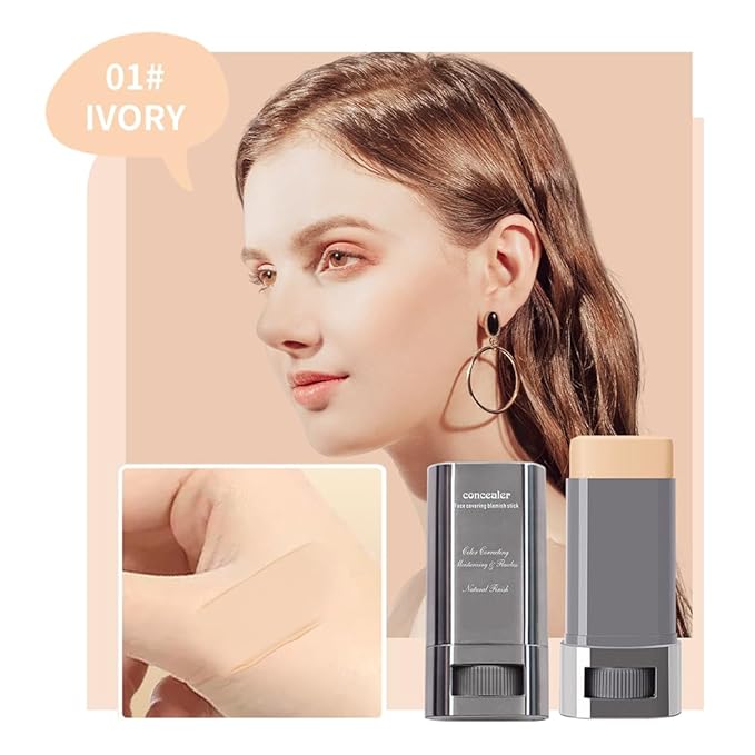 3-in-1 Foundation Stick Beauty Balm Serum Boosts Skin Tone, Solid Tinted Moisturizing Serum Contouring Foundation for Women, Natural Finish, Buildable Medium to Full Coverage(01#IVORY)