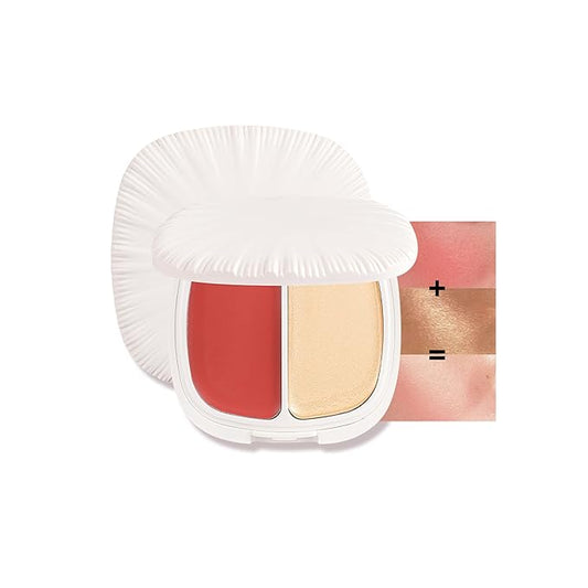 2 in 1 Highlight Blush Palette, Blendable Blush & Highlighter Set Shimmery Metallic Finish, Long-lasting Waterproof Multi-purpose Contour & Highlight Blush Makeup Palette (02)