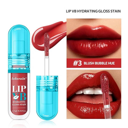 LIP VB Hydrating Gloss Stain – Lip Tint Gloss with 12HR Hydration Long-Lasting Moisture & Shine, Smooth Lip Stain with Glossy Finish, Non-Sticky, Rich Color for All Skin Tones (#3 BLUSH BUBBLE HUE, 1)