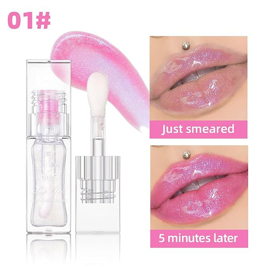 Magic Color Changing Lip Oil Ph, Glitter Lip Gloss, Upgraded Big Brush Head Moisturizing Lip Oil, Color Changing with Temperature, Moisturizing & Sparkling (# 01, 0.3 Oz)