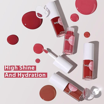 Tinted Hydrating Lip Oil, Korean Makeup Lip Gloss, High Shine, Pigmented Color, Soft Lightweight, Strong Moisturizing, Non-Sticky Lip Oil Tint for Dry Lips, for Healthy Lips All Day Long,Vegan
