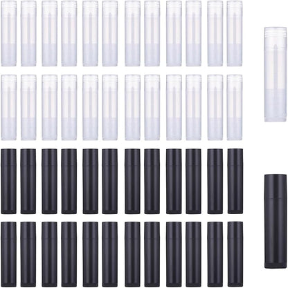50Pcs Plastic Lip Balm Tube Bottles 5g Empty Lip Gloss Containers Refillable Deodorant Lip Sticks DIY Lip Balm Tube Holders for Homemade Lipsticks, Solid Perfume Comestics 2 Colors (Clear & Black)
