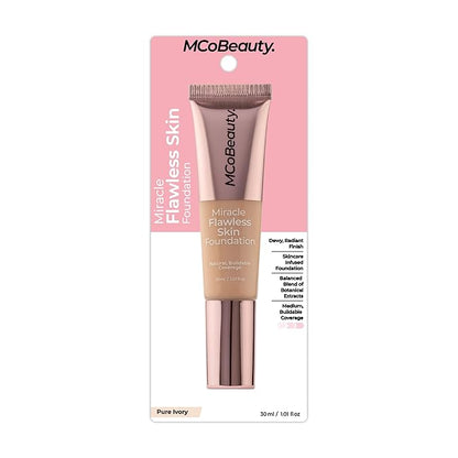 MCoBeauty Miracle Flawless Skin Foundation, 1 Pure Ivory, Natural, Buildable Coverage for All-Day Wear, Vegan, Cruelty Free Cosmetics