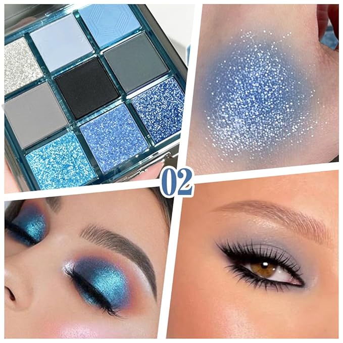 Sapphire Blue Smoky Eye Shadow Palette,Navy & Sky Blue Pro Eyeshadow Palette - Ultra-Pigmented Matte & Shimmer Finish - Waterproof Blend for All-Day Wear (02#, 1 Count (Pack of 1))