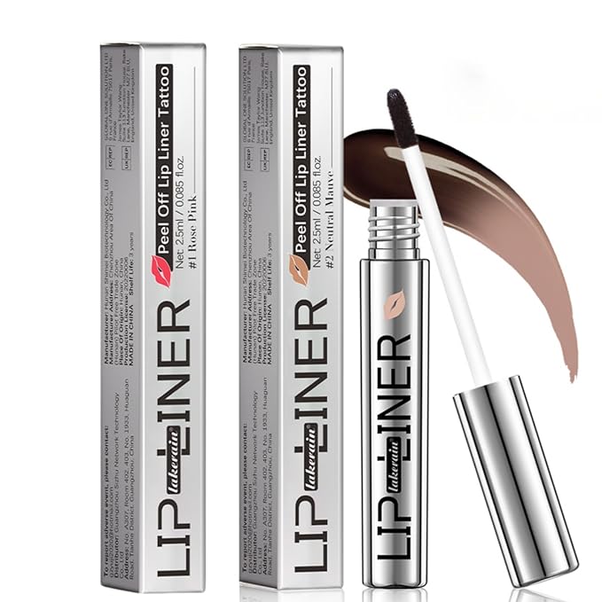 2 Colors Peelable Lip Tint, Peel off Lip Liner Stain, Stay on All Day, Matte Lip Liner Peel Gift Makeup (01+02, SET 1)