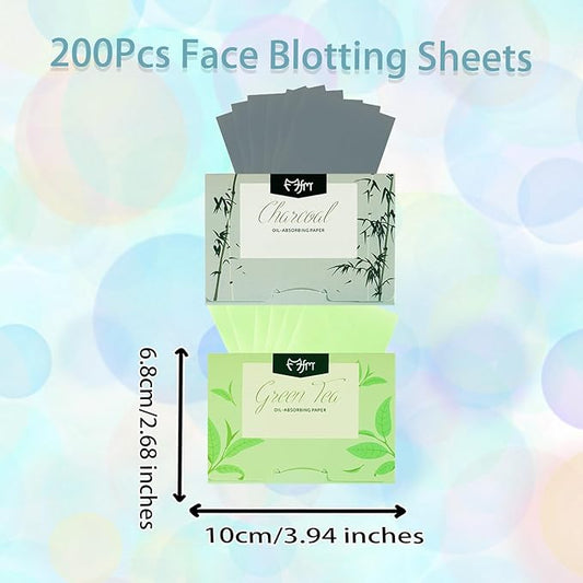 Oil Blotting Sheets, Unisex Oil Control Film Easy Dispensing Oil Absorbing Sheets Natural Face Blotting Sheets for Oily Skin (Bamboo Charcoal+Green Tea, 200 Sheets)
