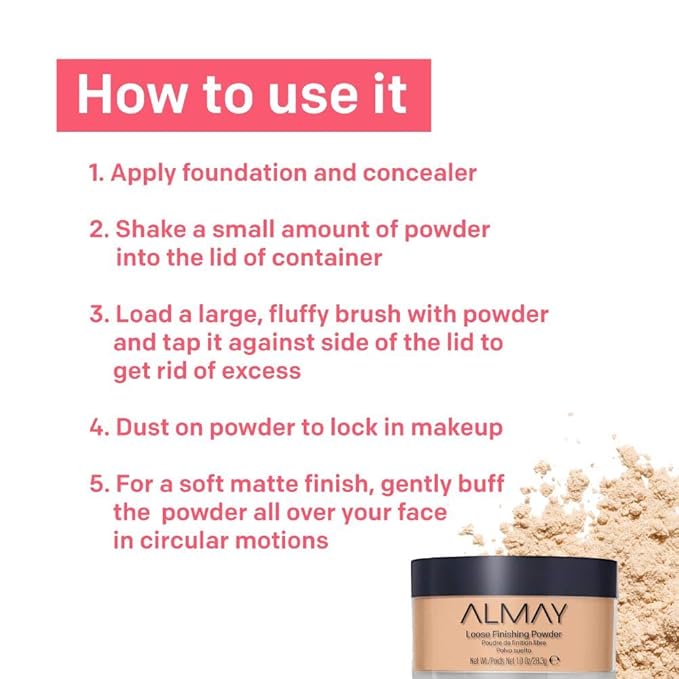 Almay Loose Finishing Powder, Natural Finish Mattifying Makeup Setting Powder, Hypoallergenic, Cruelty Free, -Fragrance Free, Dermatologist Tested, 300 Medium, 1 oz