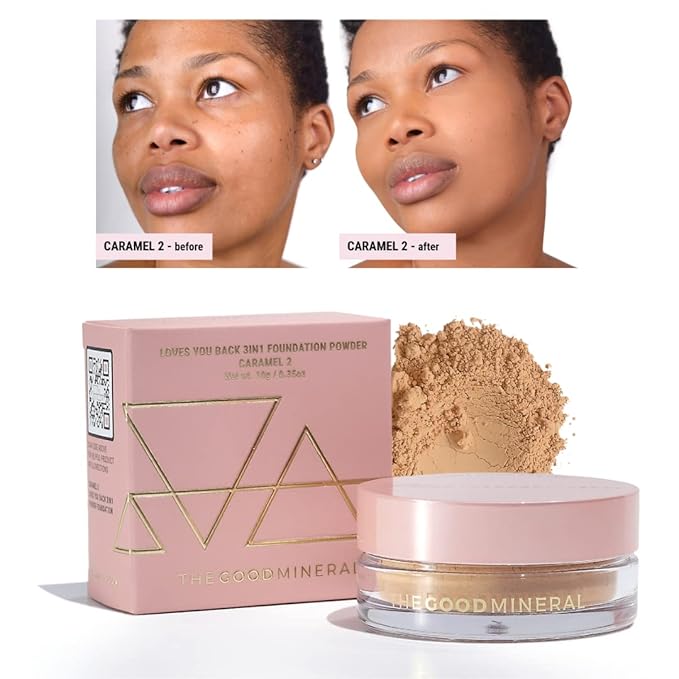 Loves-You-Back 3in1 Mineral Powder Foundation (CARAMEL 2) | Designed for acne-prone, sensitive skin | 3IN1 - Concealer, Foundation + Powder | No skin agitation with calming Zinc Oxide