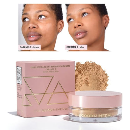 Loves-You-Back 3in1 Mineral Powder Foundation (CARAMEL 2) | Designed for acne-prone, sensitive skin | 3IN1 - Concealer, Foundation + Powder | No skin agitation with calming Zinc Oxide