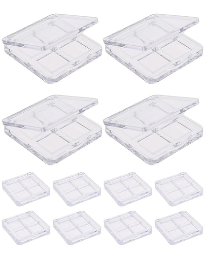 EORTA 12 Pieces Empty Makeup Palettes Box 4 Grids Eyeshadow Pigment Tray Women Refillable eyeshadow Lipstick Blush Highlighters Container Clear Square Pans for Lip Eyeshadow Paints