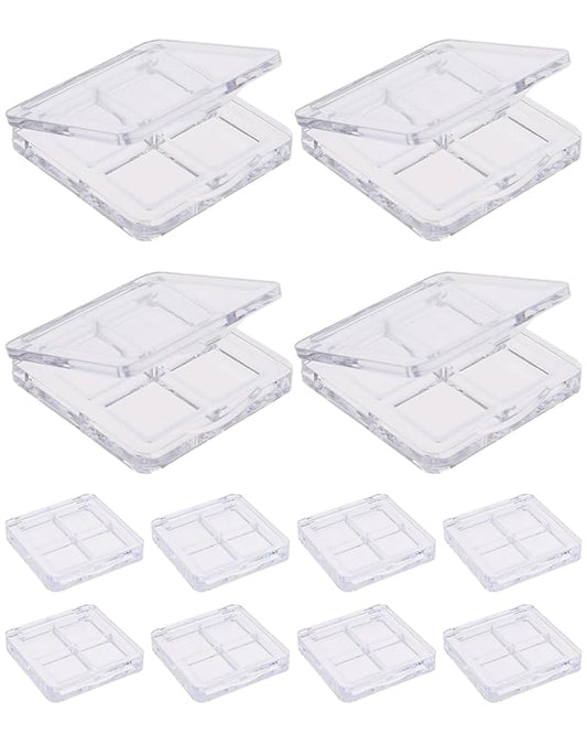 EORTA 12 Pieces Empty Makeup Palettes Box 4 Grids Eyeshadow Pigment Tray Women Refillable eyeshadow Lipstick Blush Highlighters Container Clear Square Pans for Lip Eyeshadow Paints