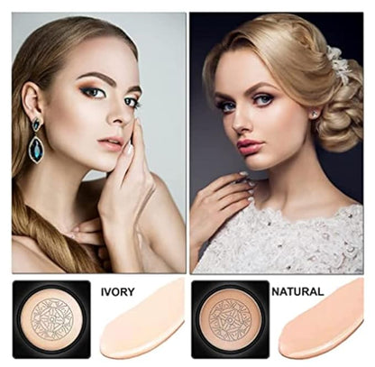 Mushroom Head Air Cushion CC Cream, CC Cream Foundation, Concealer Lasting Moisturizing Pigment CC Liquid Foundation, Matte Even Skin Tone Nude Makeup Base Primer (Ivory)