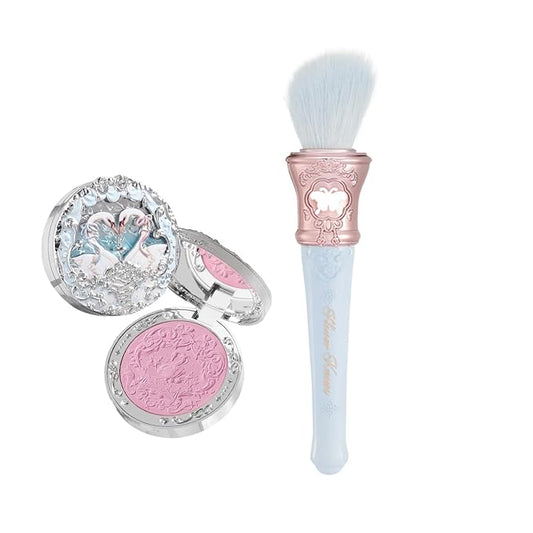 Flower Knows Swan Ballet Embossed Blush 03 Silky Ribbon+Butterfly Cloud Collar Angled Powder Brush Pearly Moonlight