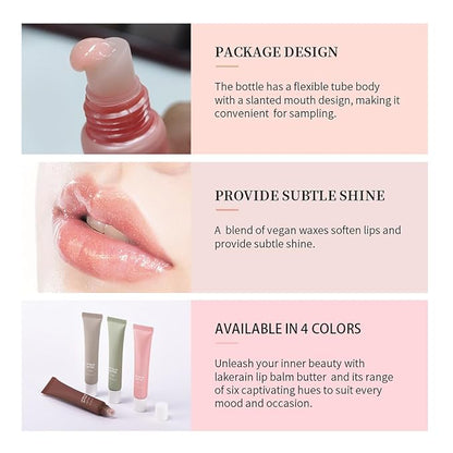 4 Flavors Butter Lip Balm Lip Tint Hydrating Lip Gloss, High Shine Nude Color Hydrating Finish Lip Glow Oi (01# Vanilla, 0.5oz)