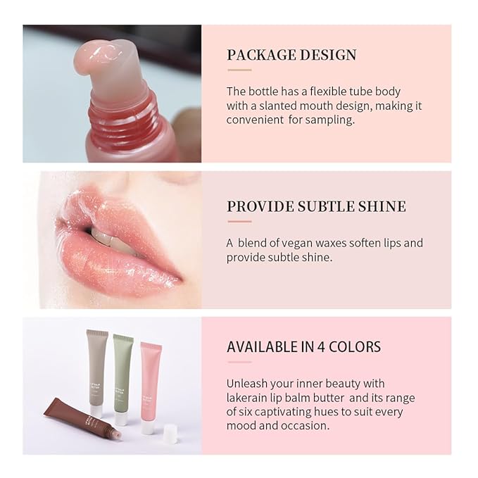 4 Flavors Butter Lip Balm Lip Tint Hydrating Lip Gloss, High Shine Nude Color Hydrating Finish Lip Glow Oi (03# Iced Coffee, 0.5oz)