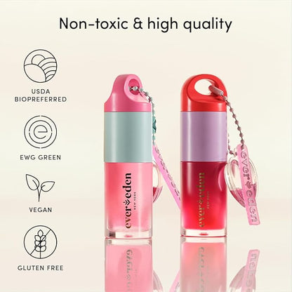 Evereden Kids Tinted Non Toxic Lip Gloss Kit: Ruby Red & Sakura Pink - Non Toxic Kids Makeup Kit for Girls - Vegan Makeup for Kids - Hydrating Kid Lip Gloss with Cherry, Peach, & Cranberry Oils