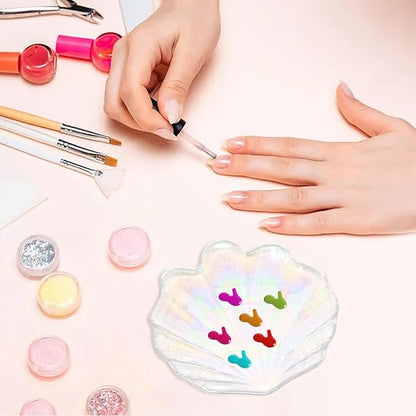 yueton 1PCS Glass Nail Art Palette Colorful Shell Shape Nail Art Palette Creative Nail Art Display Stand Makeup Palette Nail Art Supplies