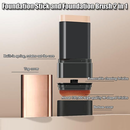 Double Head Tinted Moisturizer Foundation Stick | 2 in 1 Anti-Wrinkle Foudation Stick | Built-in Brush,Light and Buildable | Nature+White