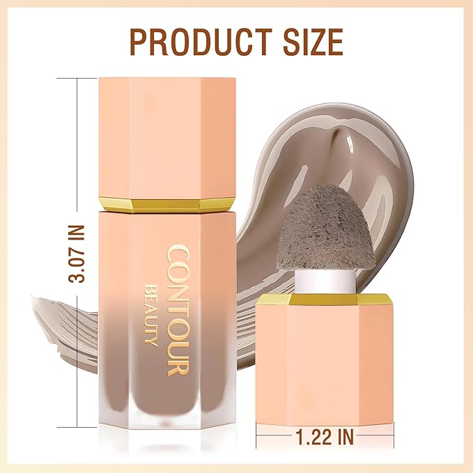 Cool Toned Liquid Contour Stick, Cold Grey Cream Contour Makeup, Long Lasting Silky Liquid Bronzer Face Concealer Matte Contouring with Cushion Applicator (102)