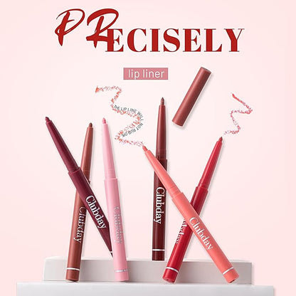 6 Pcs Retractable Lip Liner Longwear Rich Lip Colors，Smooth Application，Matte Finish Waterpoof Lip Pencil Multi Colors With All Skin