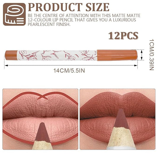 12 Colors Matte Lip Liner Lipliner Pencil Velvet Lip Liner Slim Lip Pencil Smooth Lipsticks Waterproof Long Lasting Lip Liner Makeup Supplies Lip plumper Cosmetic Set