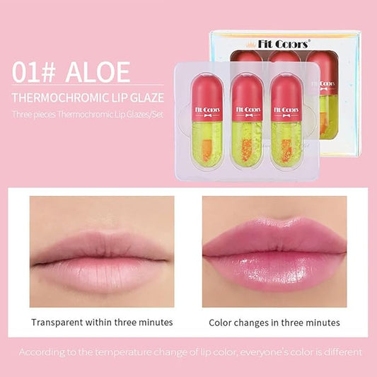 3 Set Alve Color Changing Lip Oil Hydrating Tinted Plump Lip Gloss, Glass Lip Glow Oil Fresh Texture & Non-sticky, Repairing Lightening Lip Lines Lip Care- 01