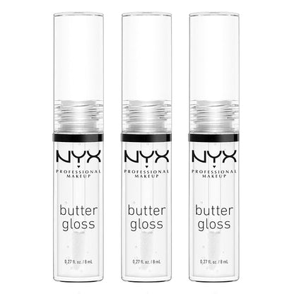 NYX PROFESSIONAL MAKEUP Butter Gloss, Non-Sticky Lip Gloss - Sugar Glass (Clear), Pack Of 3