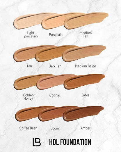 LB HD Liquid Foundation – Makeup Foundation with Hyaluronic Acid, Vitamin E – Hydrating Full Coverage Foundation for Smooth Complexion – Paraben-Free Formula for All Skin Types – Light Porcelain