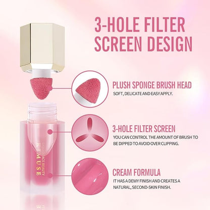 KIMUSE Liquid Blush, Soft Cream Blush Face Blush, Liquid Blush for Cheeks, Long-Wearing Pigmented Blush, Waterproof, Smudge Proof, Dewy Finish