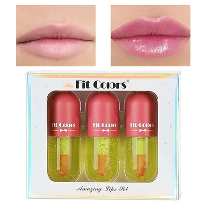 3 Set Alve Color Changing Lip Oil Hydrating Tinted Plump Lip Gloss, Glass Lip Glow Oil Fresh Texture & Non-sticky, Repairing Lightening Lip Lines Lip Care- 01