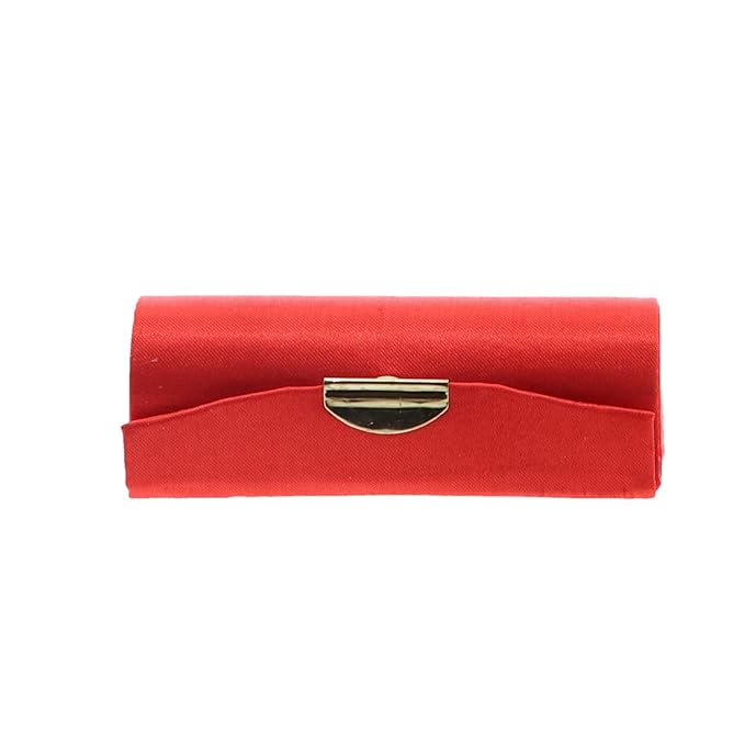 Red Solid Satin Ladies Lipstick Case With Mirror Purse Holder Set of 2