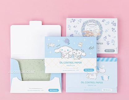 Cinnamoroll's Green Tea Extract Facial Oil Blotting Paper 150 Sheets - Officially Licensed - Packaged in Portable Casing