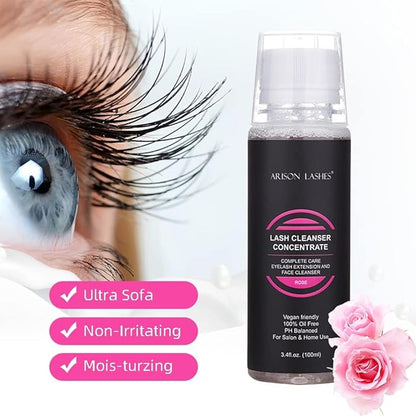 ARISON LASHES Lash Shampoo Concentrate for Lash Extensions Eyelash Cleanser Concentrate Oil-Free Eyelash Extension Shampoo with Salon Home Care(100ML Rose)