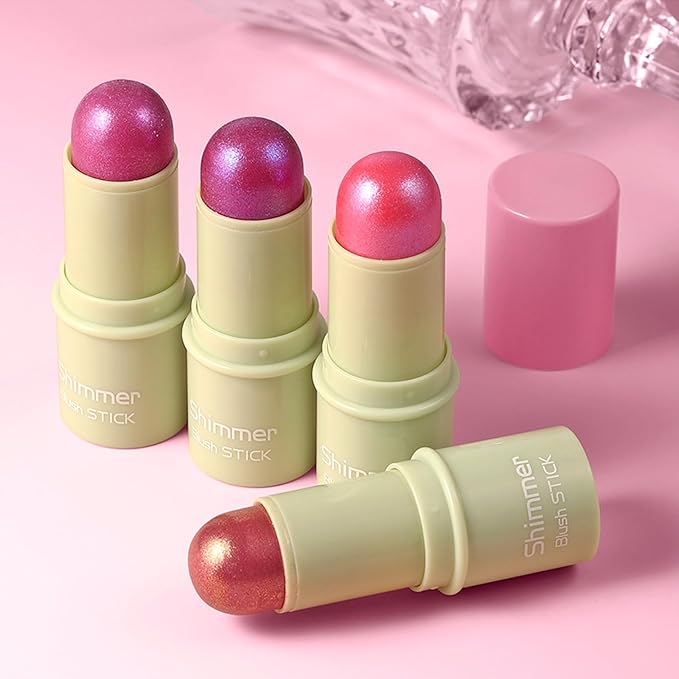 Boobeen Cream Makeup Blush Stick, Shimmer Blush for Cheeks, Lightweight Waterproof Highlighter Blush Wand, Easy to Blend